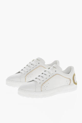 Glitter Logoed Leather MANHATTAN Sneakers with Golden Details
