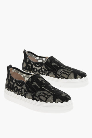 Sneakers Slip On LAUREN con Design Logo in Pizzo e Suola a Contrasto