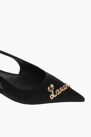 Satin RITA Slingback Ballet Flats with Logo Jeweled Buckle