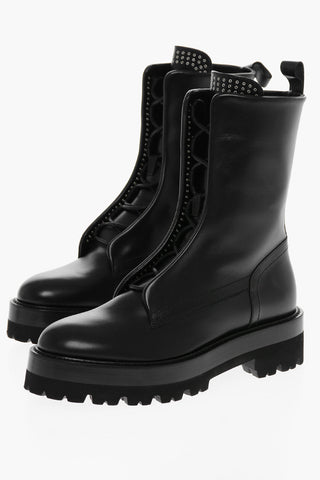 Lace-up Leather Combat Booties with Micro Metal Eyelets