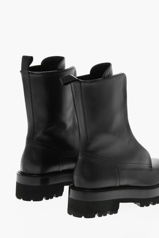 Lace-up Leather Combat Booties with Micro Metal Eyelets