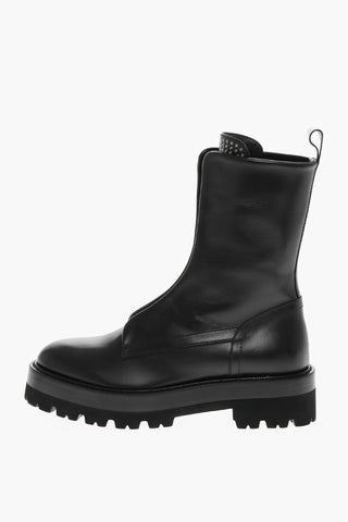 Lace-up Leather Combat Booties with Micro Metal Eyelets