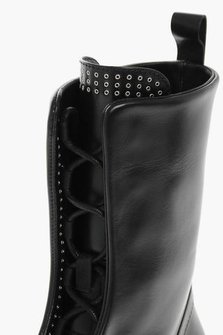 Lace-up Leather Combat Booties with Micro Metal Eyelets