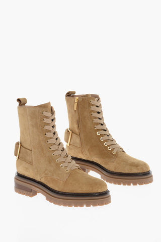 Lace-up SOFTY Suede Combat Booties with Back Buckle