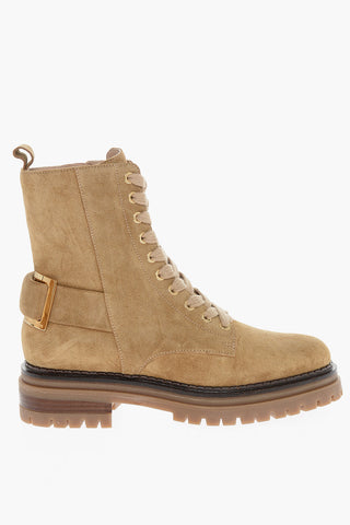 Lace-up SOFTY Suede Combat Booties with Back Buckle