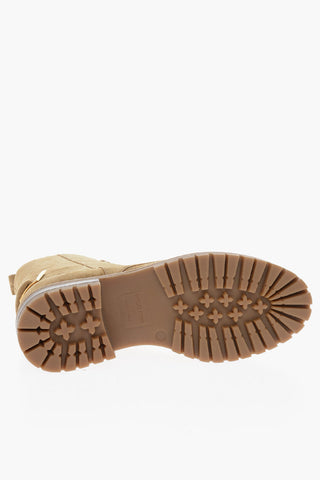 Lace-up SOFTY Suede Combat Booties with Back Buckle