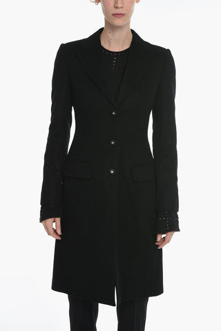 Single-breasted Coat with Peak Lapel and Logoed Buttons