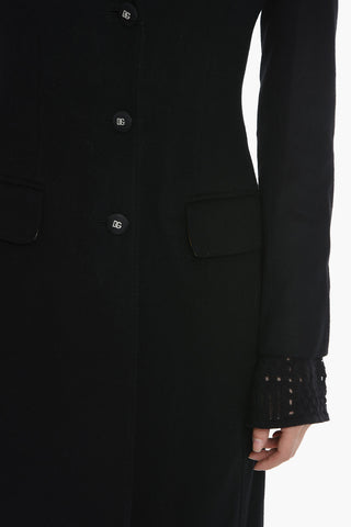 Single-breasted Coat with Peak Lapel and Logoed Buttons
