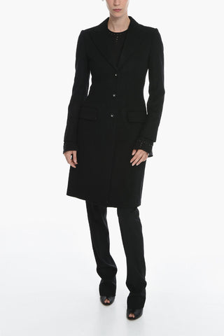 Single-breasted Coat with Peak Lapel and Logoed Buttons