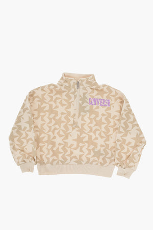 Printed Brushed Cotton Sweatshirt with Half Zip