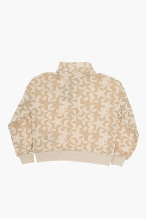 Printed Brushed Cotton Sweatshirt with Half Zip