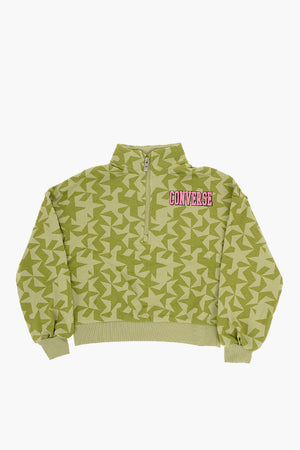 Printed Brushed Cotton Sweatshirt with Half Zip