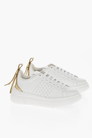 Leather Lace-up Sneakers with Lamè Detail