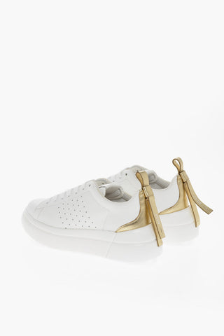 Leather Lace-up Sneakers with Lamè Detail