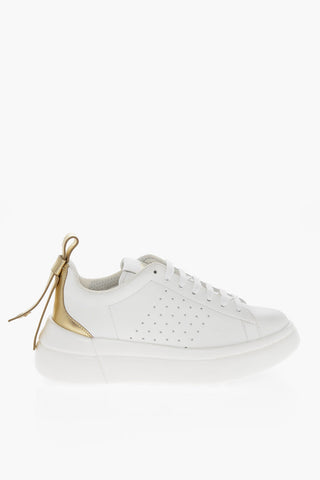Leather Lace-up Sneakers with Lamè Detail
