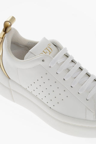 Leather Lace-up Sneakers with Lamè Detail