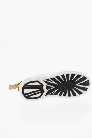 Leather Lace-up Sneakers with Lamè Detail