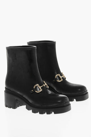 Squared Toe DEMETRA Rubber Booties with Jewely Buckle 7cm