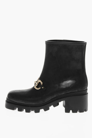 Squared Toe DEMETRA Rubber Booties with Jewely Buckle 7cm