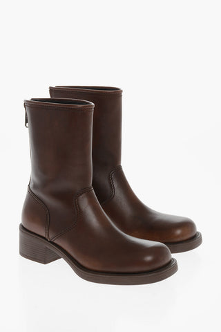 Back Zipped Fumè Leather Biker Booties