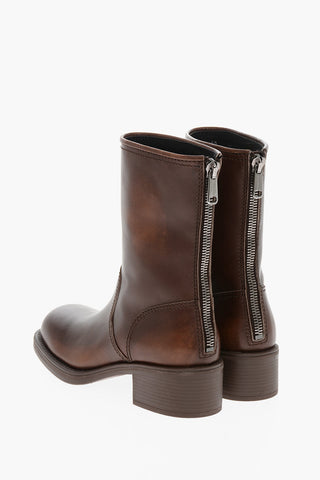 Back Zipped Fumè Leather Biker Booties