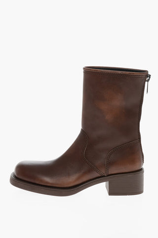 Back Zipped Fumè Leather Biker Booties