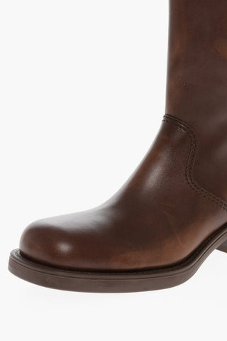 Back Zipped Fumè Leather Biker Booties