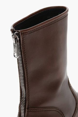 Back Zipped Fumè Leather Biker Booties