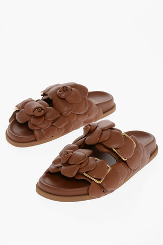 ATELIER Double-buckled PETALS Leather Slippers
