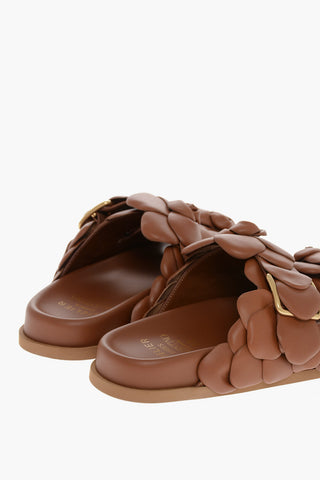 ATELIER Double-buckled PETALS Leather Slippers