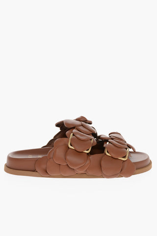 ATELIER Double-buckled PETALS Leather Slippers