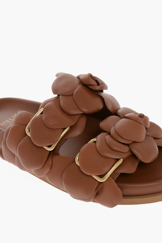 ATELIER Double-buckled PETALS Leather Slippers