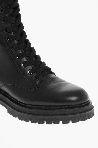 Lace-up Leather Combat Booties with Back Buckle