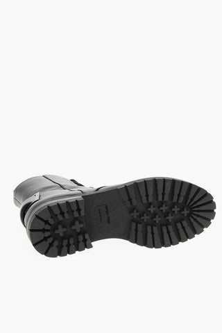 Lace-up Leather Combat Booties with Back Buckle