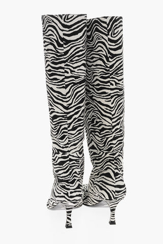 Under the Knee Zebra Fabric Boots with Spool Heel 6cm