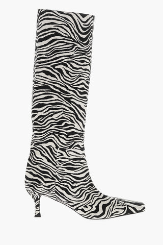 Under the Knee Zebra Fabric Boots with Spool Heel 6cm