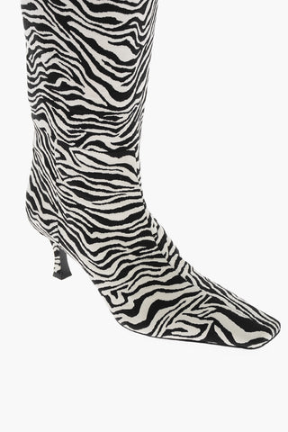 Under the Knee Zebra Fabric Boots with Spool Heel 6cm
