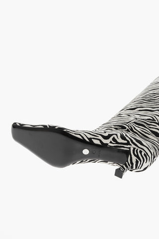 Under the Knee Zebra Fabric Boots with Spool Heel 6cm