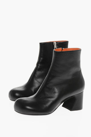Stivaletti in Pelle con Punta Quadrata e Zip 7cm