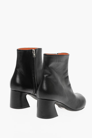 Stivaletti in Pelle con Punta Quadrata e Zip 7cm