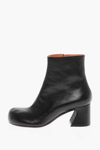 Stivaletti in Pelle con Punta Quadrata e Zip 7cm