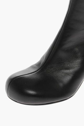 Stivaletti in Pelle con Punta Quadrata e Zip 7cm