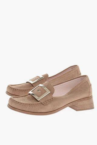 Golden Buckle Suede Penny Loafers