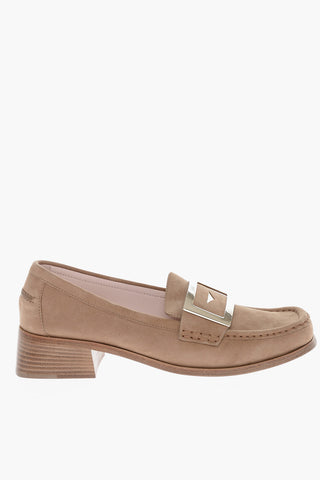 Golden Buckle Suede Penny Loafers