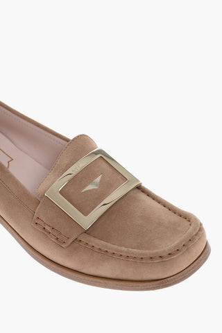 Golden Buckle Suede Penny Loafers