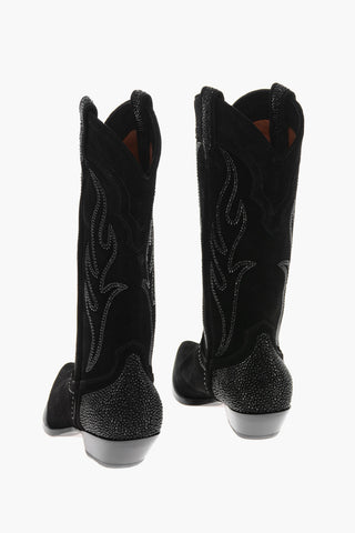 Suede COWBOY Mid Western Boots with Crystals