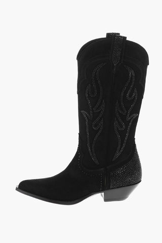 Suede COWBOY Mid Western Boots with Crystals