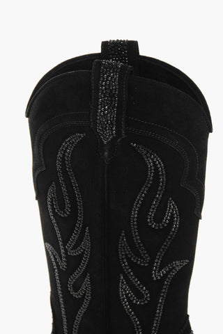 Suede COWBOY Mid Western Boots with Crystals