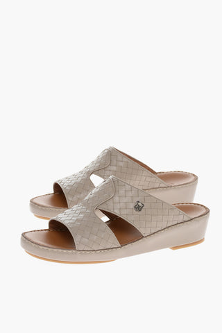 Woven Leather Sandals with Rubber Sole