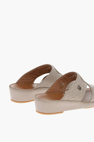Woven Leather Sandals with Rubber Sole